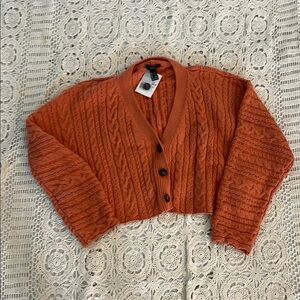 Forever 21 Orange Cable Knit Cardigan Sweater